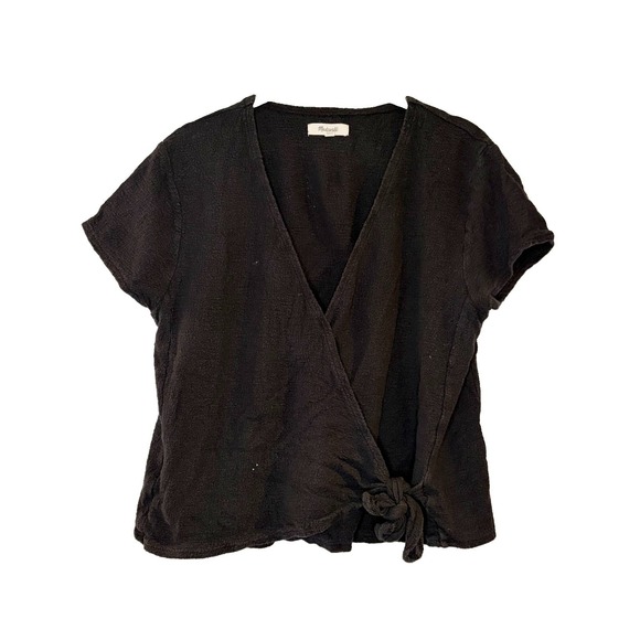 Madewell Tops - Madewell Texture & Thread Wrap Tie Top Large Black Cotton